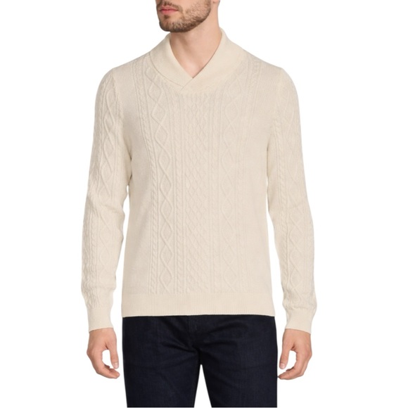 Murano Merino Wool Cable Knit Shawl Collar Sweater | Quiet Luxury Classic | S - Picture 10 of 11